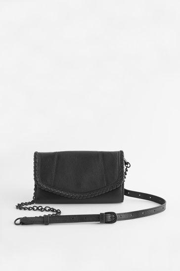 Black leather chain hotsell purse