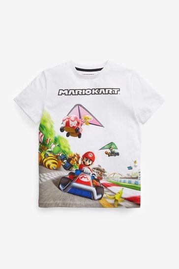 Camiseta blanca con diseño del videojuego Mario Kart (3-16años)