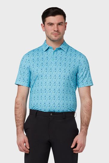 Callaway Apparel Blue Golf All-Over Drinks Novelty Print Polo Shirt