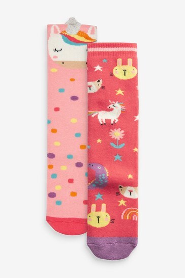 Pink 2 Pack Cotton Rich Unicorn Welly Socks