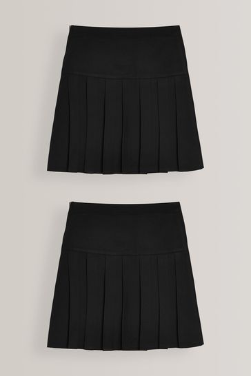 Black Longer Length Pleated School Skirts 2 Pack 3 16yrs