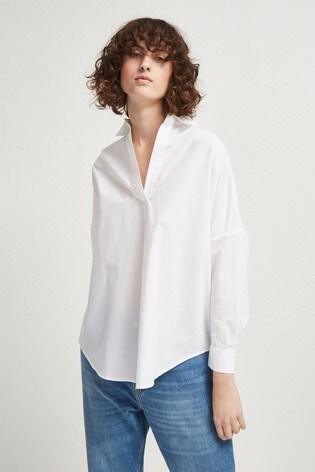 French Connection White Rhodes Poplin Popover Shirt