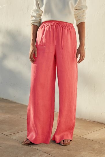 Buy Coral Pink Premium 100 Linen Wide Leg Trousers from Next Poland