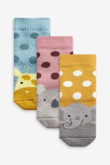 Animal Faces 3 Pack Towelling Baby Socks (0mths-2yrs)