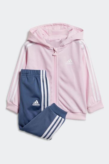 adidas Pink/Navy Sportswear Essentials Shiny Hooded Tracksuit