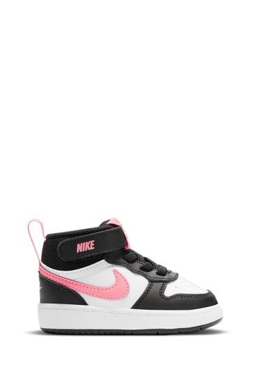 Nike White/Black/Pink Toddler Court Borough Mid Trainers