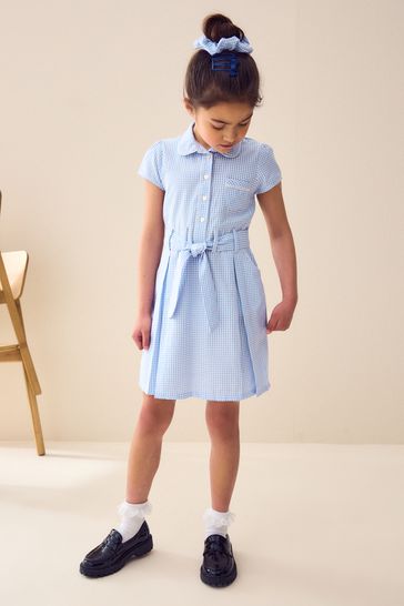 Blue and white gingham school dress store