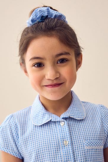 Buy Blue Cotton Rich Belted Gingham School Dress With Scrunchie 3