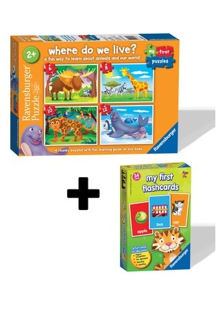 Ravensburger Where Do We Live? 6,8,10,12pc My First Flash Card Game Twin Pack