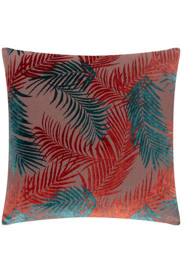 Riva Paoletti Teal Blue/Rust Orange Palm Grove Velvet Polyester Filled Cushion