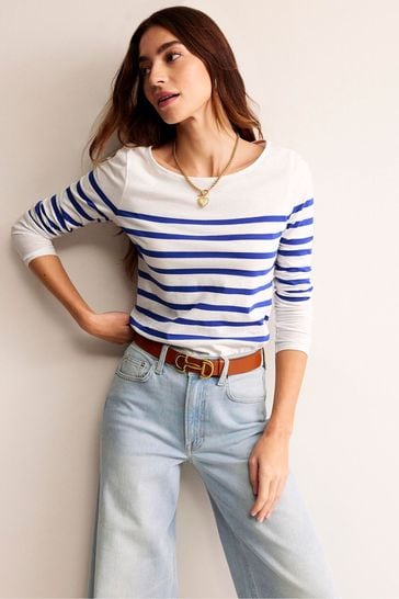 Boden Blue White Ella Long Sleeve Breton T-Shirt