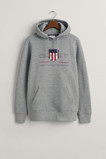 Gant shield hoodie grey melange outlet
