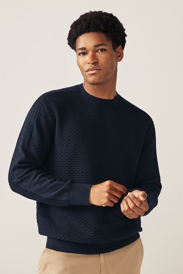 Armani Exchange Textured Knitted Navy Jumper