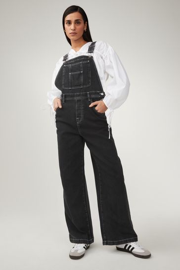 Black Denim Wide Leg Dungarees