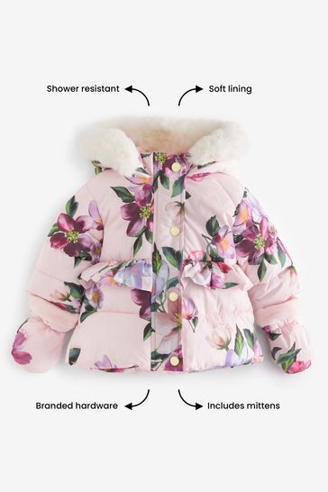 Buy Baker by Ted Baker Shower Resistant Pink Floral Coat With Mittens from Next Luxembourg