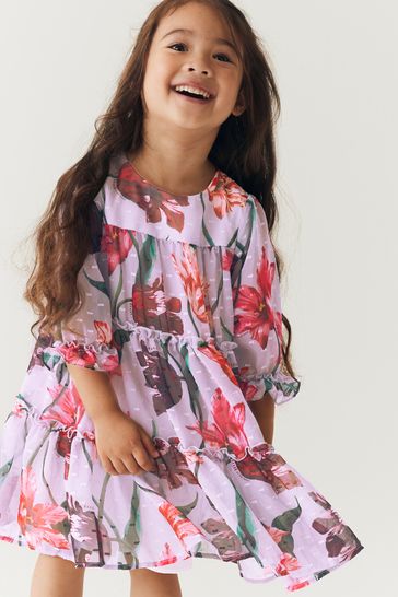 Vestido escalonado con estampado floral lila de Baker By Ted Baker (0-6 años)