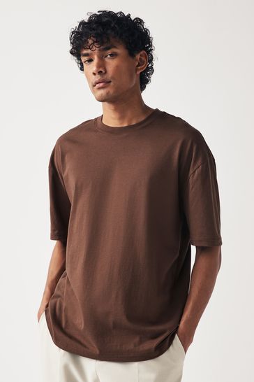 Brown Mid Chocolate Relaxed Fit Essential Crew Neck T-Shirt