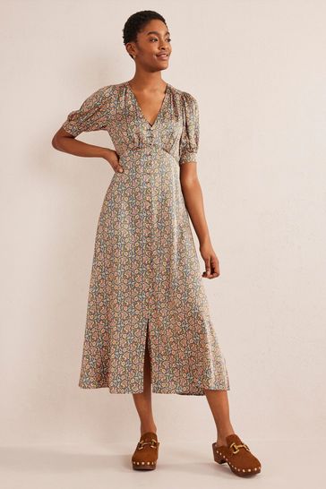 Buy Boden Blue Satin Midi Tea Dress from Next Luxembourg