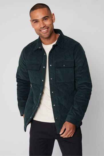 Threadbare Green Cord Overshirt With Quilted Lining