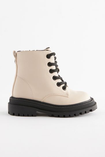 Buy Neutral White Chunky Lace Up Ankle Boots from Next Bahrain