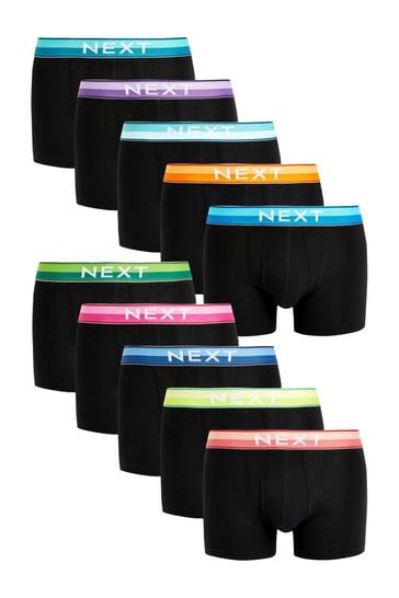 Buy Black Bright Colour Waistband 10 pack A-Front Boxers from Next USA