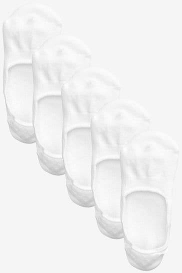 White Terry Cushioned Sole Invisible Trainer Socks 5 Pack