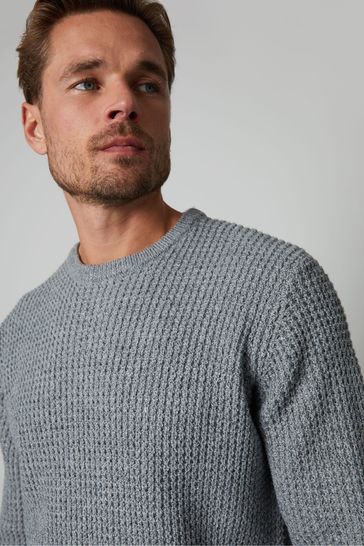 Threadbare Grey Waffle Knit Crew Neck Jumper