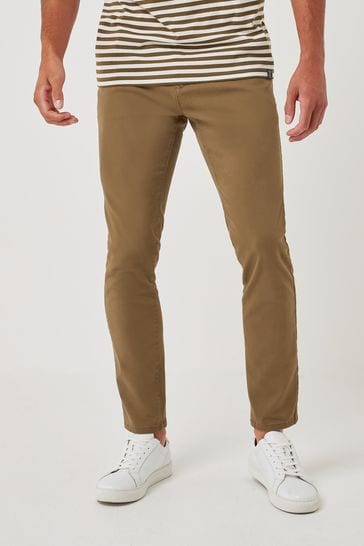 Mens Next Tan Brown Skinny Fit Stretch Chino Trousers - Brown