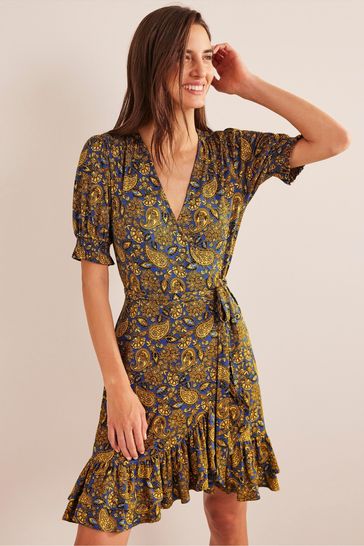 Boden Gold Ruffle Wrap Jersey Mini Dress