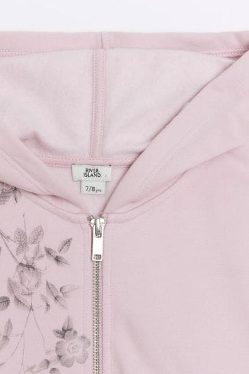 River Island Girls Floral Zip Thru Hoodie