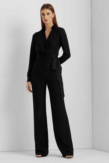 Buy Lauren Ralph Lauren Surplice Georgette Wide Leg Black Jumpsuit from Next Netherlands
