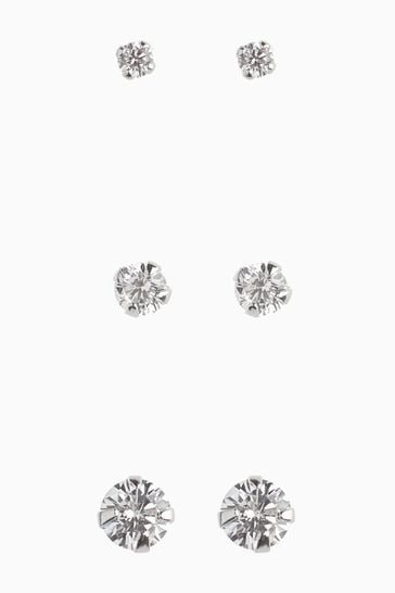 Sterling Silver Crystal Stud Earrings 3 Pack