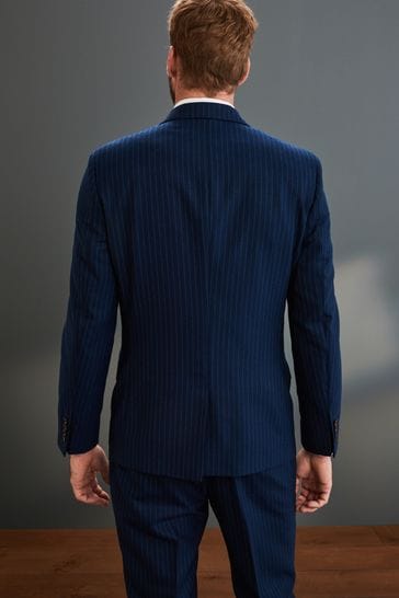 Buy Blue Stripe Slim Signature Empire Mills 100% Wool Stripe Suit: Jacket  from Next Belgium