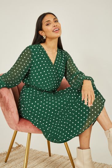 Green spotty wrap dress hotsell