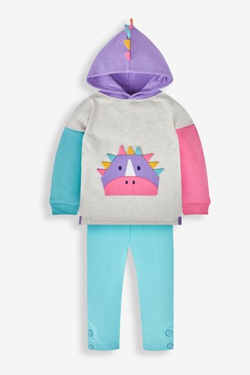 JoJo Maman Bébé Natural Dino Appliqué Novelty Hoodie & Leggings Set