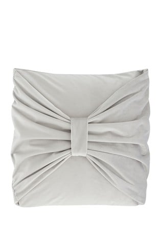 Grey Crushed Velvet Bow Cushion 