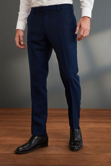 Buy Blue Stripe Slim Signature Empire Mills 100% Wool Stripe Suit