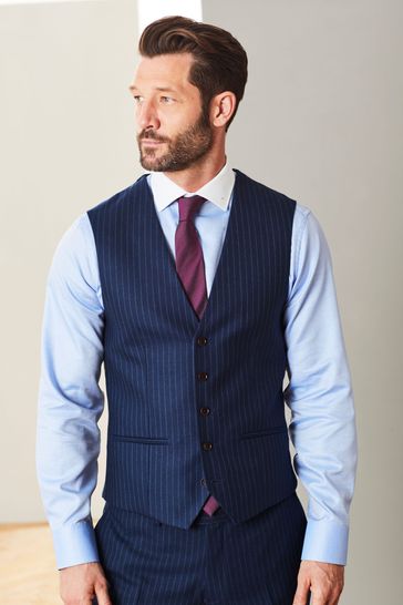 Buy Blue Stripe Signature Empire Mills 100 Wool Stripe Suit Waistcoat from Next Luxembourg