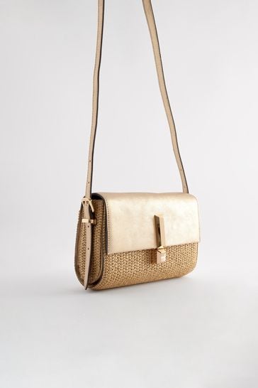 Buy Gold Metallic Raffia Cross Body Bag from Next Luxembourg