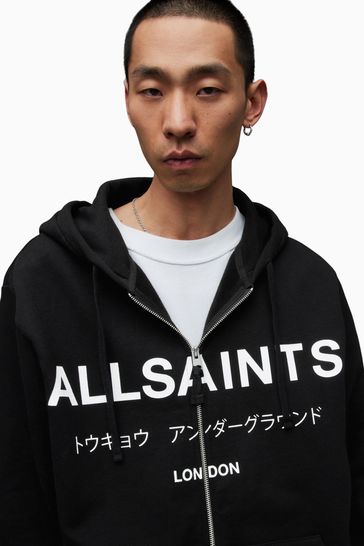 All saints black zip hoodie discount