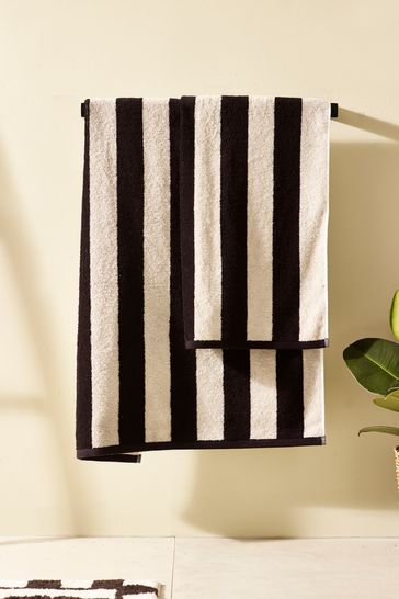 Monochrome Black Block Stripe Towel 100% Cotton