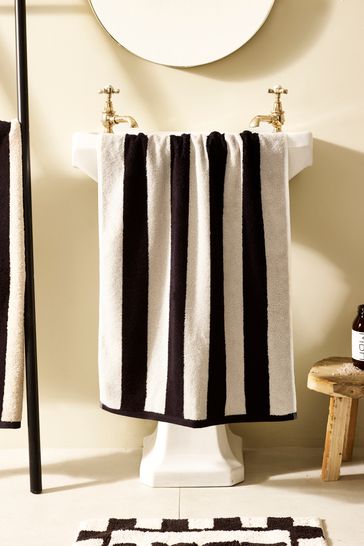 Black white striped towels best sale
