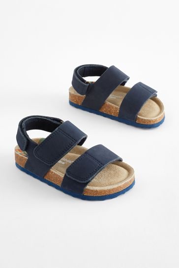 Navy Wide Fit (G) Leather Touch Fastening Corkbed Sandals