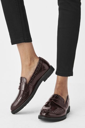 Berry Red Motion Flex Leather Studded Loafers