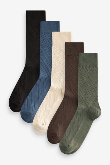 Pack de 5 pares de calcetines con textura ligera en azul marino/verde