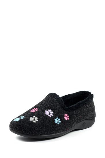 Lazy Dogz Charley Paw Print Full Black Slippers