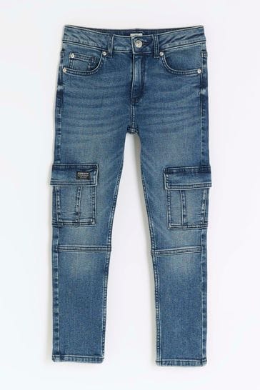Buy River Island Boys Denim Dark Wash Skinny Cargo Jeans bei Next