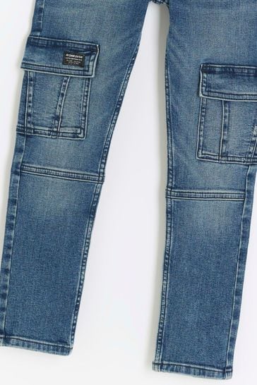 Buy River Island Boys Denim Dark Wash Skinny Cargo Jeans bei Next