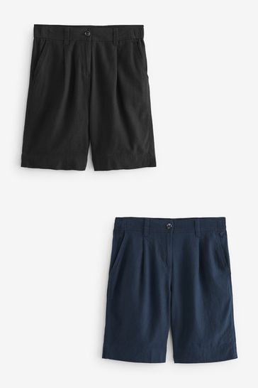 Black/Navy Summer Linen Blend Boy Knee Length Shorts 2 Pack