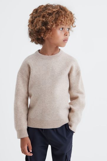 Buy Reiss Oatmeal Melange Prague Senior Merino Crew Neck Jumper